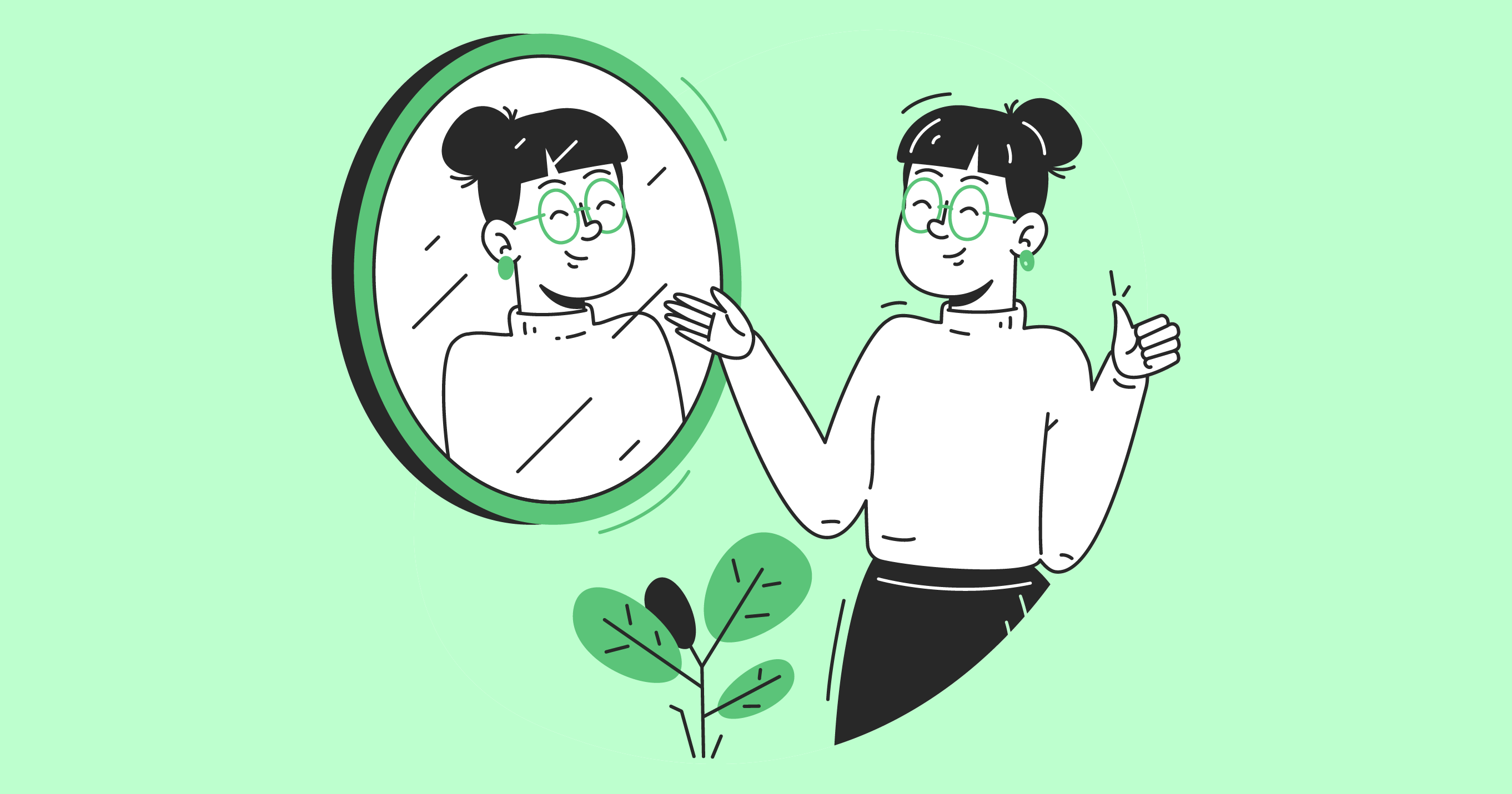 Vrouw kijkt in een spiegel met een glimlach